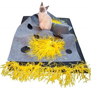 Letnerny-Jouet Pour Chat,Tapis De Jeu Avec Trous Et Franges,Tapis De Jeu,Tapis À Gratter,Tapis À Renifler,Interactif,Feutre Gris,Auto-Occupation,Jouet Intelligent,Aire De Jeux D'aventure - Neuf
