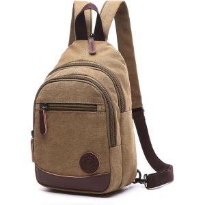 KALSC-Rétro Sac De Poitrine Homme Sac À Dos Femme Sling Bag Toile Sac D'Epaule Sacoche Sac Bandoulière Pour Affaires Université École Cyclisme Camping Voyage Casual Daypacks Kaki - Neuf