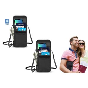 Lot de 2 portefeuilles de cou anti-RFID avec pochette de s&eacute;curit&eacute; cach&eacute;e pour les voyages - Neuf