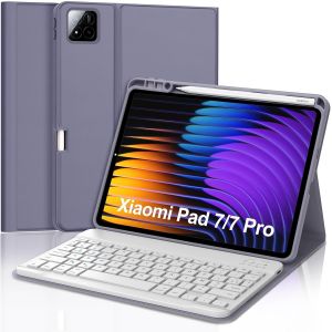 Coque Clavier Pour Xiaomi Pad 7/7 Pro 11.2"" 2025, Azerty Fran&ccedil;ais Housse Clavier Bluetooth Magn&eacute;tique D&eacute;tachable Avec Porte Crayon Pour Tablette Xiaomi Pad 7/7 Pro 2025 11.2 Pouces, Violet - Neuf