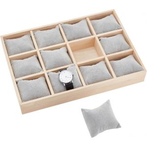 Kal-12 Emplacement Plateau De Rangement De Montre En Bois, Support De Montre Avec Oreillers En Velours Amovibles Plateau De Bracelets Pour Vitrine D'affichage De Montres À Tiroir, Gris - Neuf