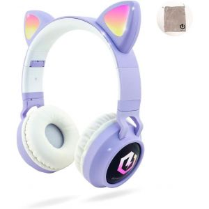 Casque Enfant Bluetooth, Casque Audio Sans Fil Pour Enfants, Bluetooth 5.0 Confortable Pliable Casque Avec Micro Intégré, Volume Limité À 85Db, Réglable, Micro Sd Carte Slot, Lumières Led - Neuf