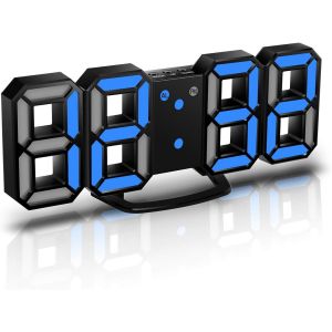 Réveil numérique LED 3D, horloge murale, horloge numérique, réveil LED 3D avec 3 niveaux de luminosité réglables - Neuf