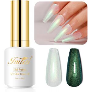 Vernis Semi Permanent Perle,15ml Vert Transparent Coquillage Chatoyant Gel Nail Polish Iridescent Nacré Vernis Gel Uv Semi Permanent Printemps Été Vernis À Ongles Soak Off Led Uv - Neuf