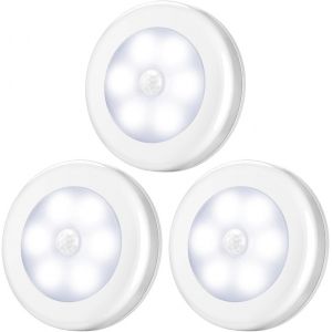(3 Pack) Lampe Détecteur De Mouvement, Led Detecteur Mouvement, Lampe De Placard, Alimenté Par Batterie (Non Inclus), Lampe Led Pour Penderie/Étagère/Entrée/Garage/Cuisine/Passage - Blanc - Neuf