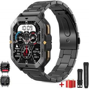 Montre Connect&eacute;e Hommes(2 Bretelles),2.02'' Grand &Eacute;cran,100+ Modes Sportifs 1 Atm &Eacute;tanche,Fitness Tracker Smartwatch Avec Appels Bluetooth Fr&eacute;quence Cardiaque Spo2 Sommeil Pour Android Ios&iquest;Noir&iquest; - Neuf