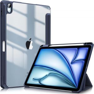 Coque Pour Ipad Air 11 Pouces 2024 M2 Et Ipad Air 5/4 10.9 Pouces (2022/2020) - [Rangement De Stylet] Housse Transparente Claire Etui Antichoc Veille/Réveil Auto, Bleu Marine.[F4232] - Neuf