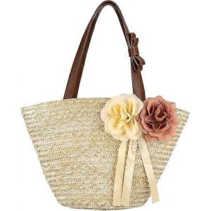 Sac en osier Sac de plage d'été Sac à main vintage en paille Sac à main Bohème tissé à la main Sacs à bandoulière pour femmes Voyage Vacances - Neuf