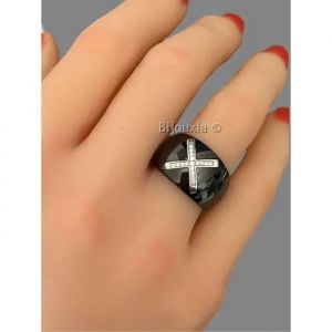 Bague En C&eacute;ramique Bijouxia T.58 Large Croix Zirconium Argent 925/1000 - Neuf