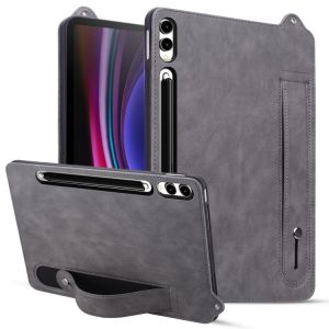 &Eacute;tui en TPU et cuir pour Samsung Galaxy Tab S10+ / S9+ / S8+ avec bracelet, Gris - Neuf