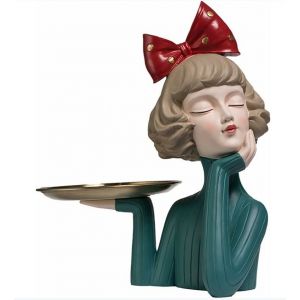 33cm Nordique Maison de Style Décoratif Statue en Résine Bac Bow Tie Fille Figurine des Ornements de la Salle de Séjour de Décoration Accessoires de Bureau de Table, Sculpture, Artisanat - Neuf