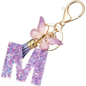 KAL-Porte-Clés Avec Initiales Pour Filles Et Femmes, Violet, Mignon Papillon En Forme De Coeur, Pour Sac À Dos, Cartable (M) - Neuf