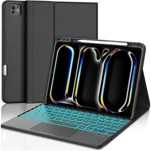 Coque Clavier Pour Ipad Pro 11 Pouces (M4, 2024) Avec Pavé Tactile, Azerty Français Clavier Bluetooth Magnétique Détachable Avec 7 Couleurs Rétroéclairées Pour Tablette Ipad Pro 11"" (5e Gén)[Z534] - Neuf