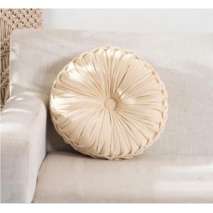 CAUC-Coussin Rond de canap&eacute; de 34,8 cm en Velours de Couleur Pure pour d&eacute;coration d'int&eacute;rieur, Coussin Rond pliss&eacute;, Coussin Citrouille adapt&eacute; pour la d&eacute;coration de la Maison (Blanc cr&egrave;me) - Neuf