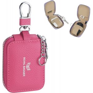 acdsgd-Royal Bagger Mini Sac pour &Eacute;couteurs Portefeuille &Agrave; Cl&eacute; &Agrave; Glissi&egrave;re en Cuir V&eacute;ritable avec Porte-cl&eacute;s, &Eacute;tui pour &Eacute;couteurs Portable pour Hommes Et Femmes 3901 (Rose) - Neuf