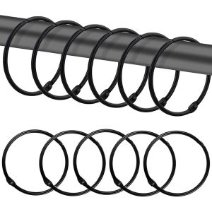 Lot de 12 anneaux de rideau de douche noirs, crochets de rideau de douche antirouille, crochets ronds en métal pour salle de bain, vestiaire, fenêtre, décoration intérieure, faciles à glisser - Neuf