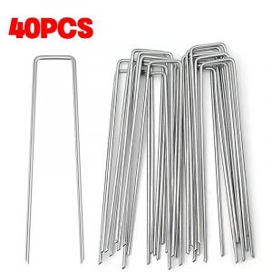 KAAPL-Agrafes De Jardin De Type U,Piquets De Gazon Artificiel Galvanisés,Piquets De Tube De Clôture Robustes,Broches Sod,Outils De Fixation De Jardinage,4X15Cm 40Pcs, - Neuf