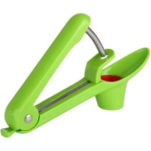 D&eacute;noyauteur &agrave; cerises en acier inoxydable, d&eacute;noyauteur &agrave; cerises avec tige et support, indispensable de cuisine (vert) (1 pi&egrave;ce) - Neuf