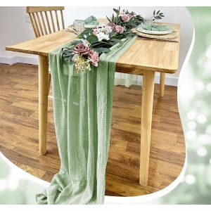 Eryi-Chemin De Table Vert Sauge, Chemin De Table Mousseline 80x300cm Nappe À Fromage En Gaze Vert Boho Chemin Table, Long Chemin De Table En Étamine Pour Décoration De Mariage, Fête, Anniversaire - Neuf