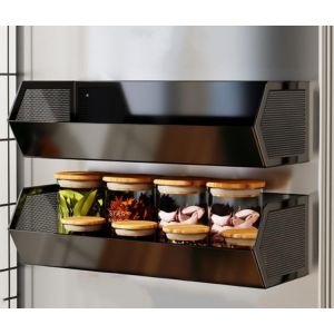 Étagère suspendue magnétique, grande capacité de poids pour réfrigérateur, épices, cuisine, joint de sol, anti-goutte, en acier au carbone (1, noir) - Neuf