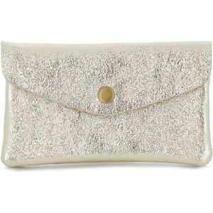 CAUC-- Portefeuille Femme Petit Format Cuir V&eacute;ritable Brillant - Porte-Monnaie Iris&eacute; &agrave; Rabat Enveloppe Mi-Long - L&eacute;ger &Eacute;l&eacute;gant et Pratique - Dor&eacute; - Neuf