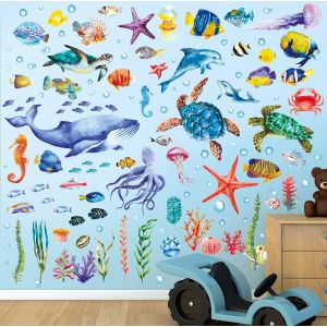 Cauc-Ds12-8048 Stickers Muraux Sous La Mer Stickers Poissons Oc&eacute;an M&eacute;duse Tortue Amovible Pour Enfants Chambre P&eacute;pini&egrave;re Salon Art D&eacute;cor &Agrave; La Maison Salle De Bains - Neuf