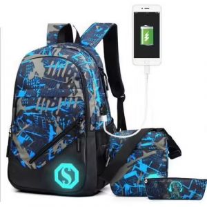 Sac &agrave; Dos+Sac Crayon+Petit sac &agrave; bandouli&egrave;re Scolaire Cartable Sacs &eacute;cole Gar&ccedil;ons Filles Voyage nuit lumineux USB Port de Charge - Neuf