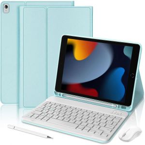 Coque Clavier pour iPad 10,2 Pouces (7/8/9&egrave;me G&eacute;n&eacute;ration) Bleu avec Souris Sans Fil, Stylet et Clavier - Neuf