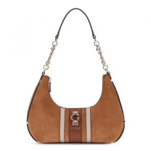 GUESS Sac &agrave; &eacute;paule marron pour femme - Erenia Top Zip Shoulder Bag Cognac Multi 325004 - Neuf