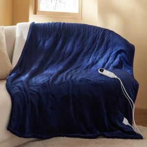 Couverture chauffante 130x180 cm, arr&ecirc;t Automatique, 6 Niveaux de Chaleur, minuterie 10h, Protection surchauffe 8h, Douce &eacute;lectrique pour Maison & Bureau, Bleu Marine - Neuf