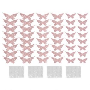 48pcs Stickers Muraux Or Rose Papillon Forme Inodore Inoffensif Autocollants D&eacute;coratifs Pour R&eacute;frig&eacute;rateur Chambre D&eacute;coration - Neuf