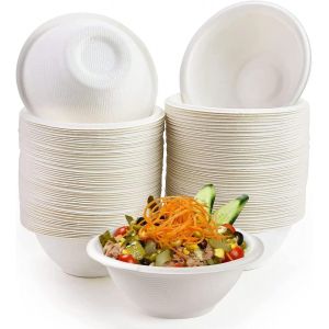 Checarzhn--No1-Lot De 200 Assiettes En Carton Jetables Compostables Blanches De 200 Ml, Assiettes Creuses Biodégradables, Bols En Bagasse Naturelles Robustes Pour Soupe, Salade, Dessert, Collations, - Neuf