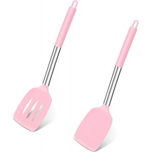 Kal-Lot De 2 Spatules De Cuisine En Silicone Avec Poignée En Acier Inoxydable - Ustensiles De Cuisine Résistants À La Chaleur Et Antiadhésifs - Passe Au Lave-Vaisselle - Neuf