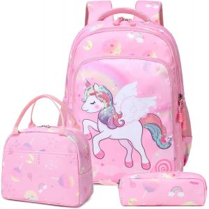 Licorne Cartable Fille Primaire Sets de Sacs Scolaires Cartable Filles Primaires CE1 CE2 Sac à Dos Licornes Enfant + Isotherme Panier Repas + Trousse - Neuf