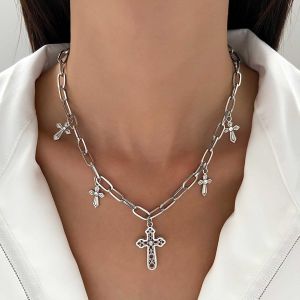 Kal-Collier Croix En Zirconium Collier Pendentif Croix En Cz Collier Chaîne À Maillons En Argent Collier Chaîne Punk Collier Ras Du Cou Croix De La Foi Collier Ras Du Cou Y2k Bijoux Pour Femmes - Neuf