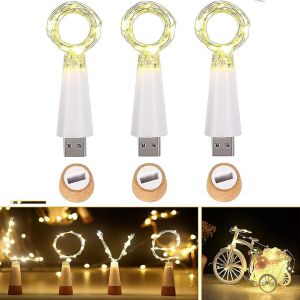 KAL-Lumières Bouteille Vin, Lumières Bouteille Usb 59'' 15Led Lumières Liège Extérieur Étanche Guirlande Lumineuse Fête Mariage Halloween Décoration Noël Blanc Chaud (Lot De 3 / Blanc Chaud Stable) - Neuf