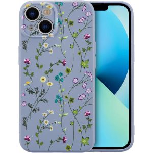 Brs-Fleurs Coque Pour Iphone 13 Coque, Liquid Silicone Coque Protection Bumper Anti-Chocs Coque Cover Mignonne Fleur Housse Etui Souple Pour Iphone 13 6,1 Pouces, Gris - Neuf