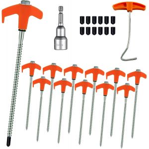 Eryi-12 Pièces 20cm Piquets Tente Visser Avec Filetage, Sardines Fixation Camping Acier, Outil Ancrages Robuste, Accessoires Support Auvent Antirouille Pour Extérieur, Jardin, Sol Dur, Herbe, Trampol - Neuf