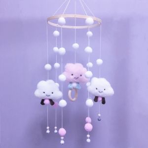 Rose bébé mobile avec senti le vent de bell, les nuages, les étoiles, le crochet en bois mobile pour la chambre de bébé, lit bébé bell pendentif, lit bébé suspendus décoration - Neuf