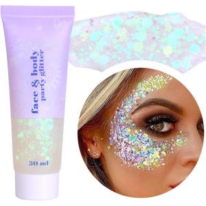 KALANKA-Gel Paillettes corps 50g, liquide scintillant épais de sirène, gel scintillant à paillettes longue durée pour anniversaire de mascarade de festival # blanc - Neuf