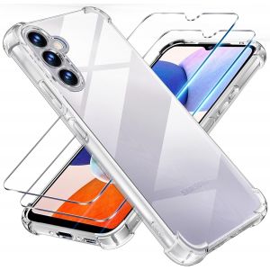 CAUC-3 en 1 Verre Tremp&eacute; et Coque pour Samsung A14 4G / A14 5G, [Coussin d'air Int&eacute;gr&eacute;] Anti-Jaunissement Souple TPU Bumper Coque Protection pour Samsung Galaxy A14 4G/ 5G 6.6"", Transparente - Neuf