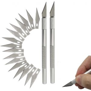 OAYEW-Ensemble scalpel,2 x scalpel comprenant 12 lames de rechange pour l'artisanat,couteau artisanal,ensemble de scalpel cutter pour l'artisanat,poign&eacute;e antid&eacute;rapante,art artisanal sculpture - Neuf