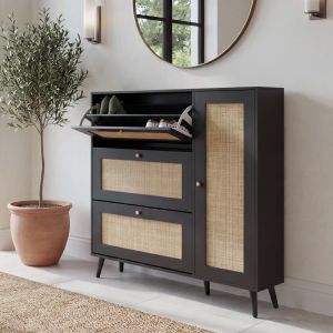 Boite &agrave; chaussures en rotin HWC-M37 127x120x24cm bois m&eacute;laminenoir - Neuf