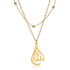 Kal-Islamique Musulman Allah Couches Colliers Pour Femmes En Acier Inoxydable Charme Goutte D'eau Coeur Forme Allah Pendentif Double Couche Collier Bijoux Islamiques - Neuf