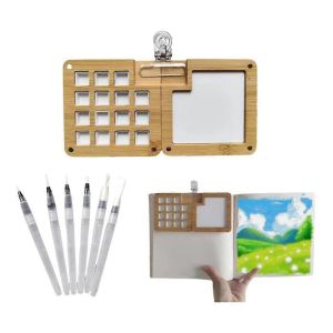 Voyage Aquarelle Peinture Set Ensemble D'aquarelle Avec Petite Palette Carnet De Croquis Pinceau Palette En Bois 15 Grille Avec Clip - Neuf