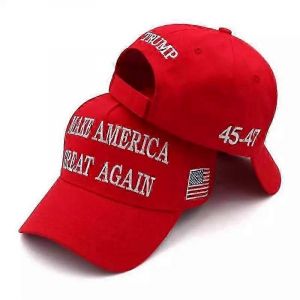 2pcs Trump 2024 Maga Red Hat 45-47 Casquette De Baseball Make America Great Again - Neuf