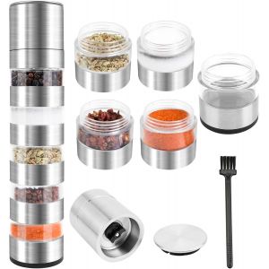 Jexnovashop-Moulin &Agrave; Poivre Et Sel, 5 En 1 Moulin &Agrave; Sel Manuel, Finesse De Broyage R&eacute;glable, Moulins &Agrave; &Eacute;pices Manuel Avec 1 Brosse De Nettoyage, Broyeur En C&eacute;ramique Pour Pique-Nique, Barbecue, Voyag - Neuf