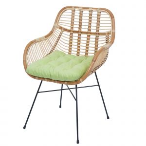 Chaise de salle &agrave; manger HWC-P17, chaise de cuisine Chaise en osier Fauteuil en rotin Chaise en rotin Chaise, Kubu Rotin M&eacute;talRembourrage vert - Neuf