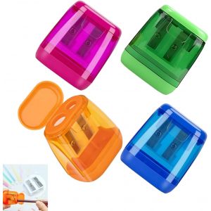 Mevronisshop-Lot De 4taille-Crayons Avec R&eacute;servoir Et Bo&icirc;te,Aiguiseur &Agrave; Crayons Double Trou Manuelpour Stylos &Eacute;pais Et Fins,Pour &Eacute;cole,Bureau &Agrave; Domicile Taille-Crayon Pour Enfants - Neuf