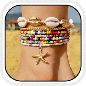Bracelet De Cheville Bohème En Perles Colorées En Forme D'étoile De Mer - Accessoires De Pieds D'été Pour Femme - Neuf